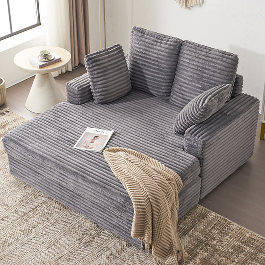 54.25  Chaise Lounge, Plush Corduroy Sofa Chair Bed with Throw Pillows and Armrests, Sleeper Chaise Lounge for Living Room,Dark Gray