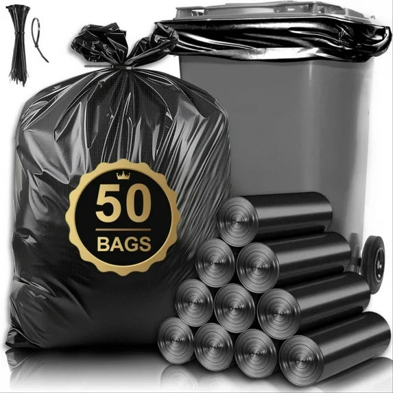 55 Gallon Trash Bags, Heavy Duty Outdoor Garbage Bags (50 Count) for Waste, Lawn and Leaf ,1.5 Mil
