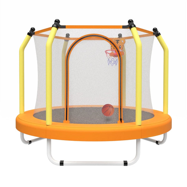 SHINPT 55" Kids Trampoline for Kids Age2-8, Indoor/Outdoor Toddler Trampoline Featuring Safety Handle, Easy Assembly, Entertainment Trampoline Basketball Hoop for Backyard, Patio