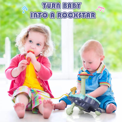 Richgv Kids Drum Set Musical Toys for 1 Year Old Boys Girls, Baby Educational Instruments with Piano Microphone, Light Up Learning Toys for Toddlers