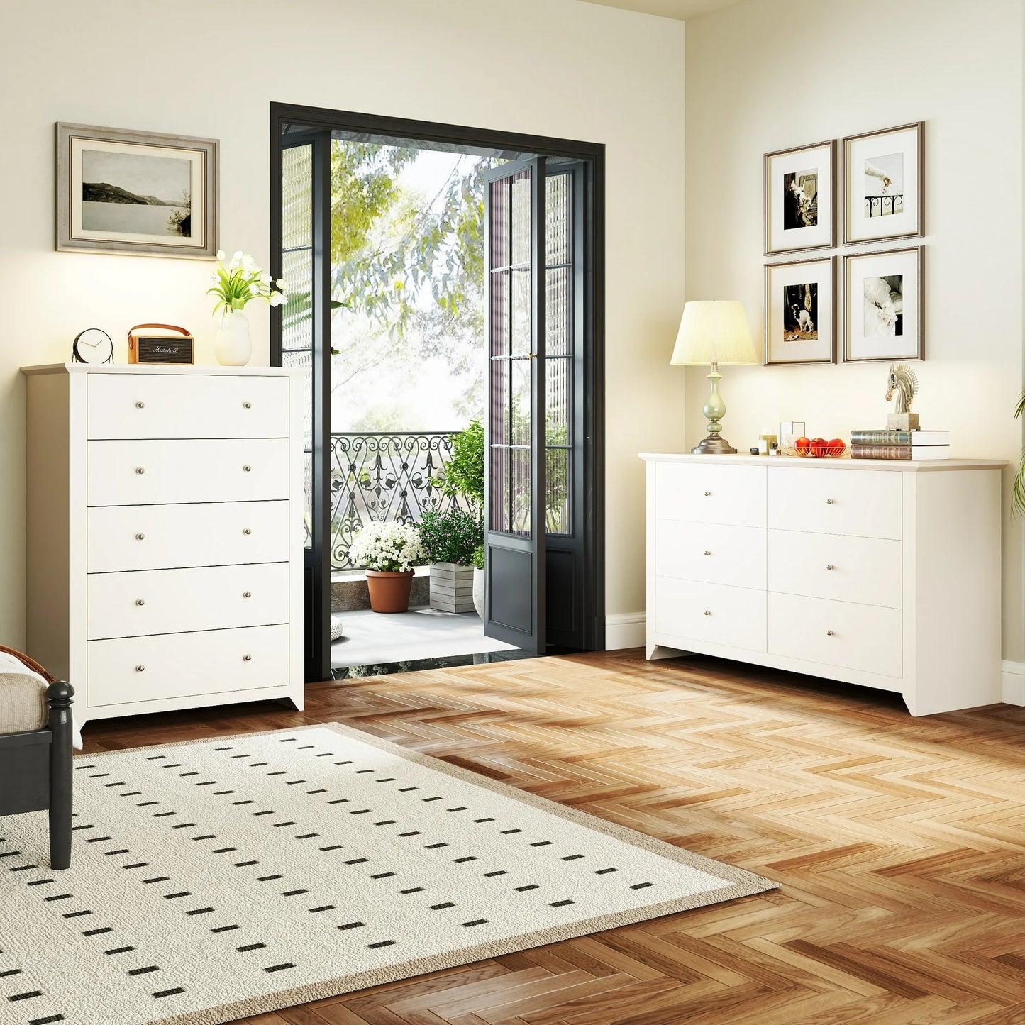 TrumanPick 6 Drawer Double White Dresser for Bedroom Wood Chest of Drawers for Living Room Entryway 47"x 17" x 33"