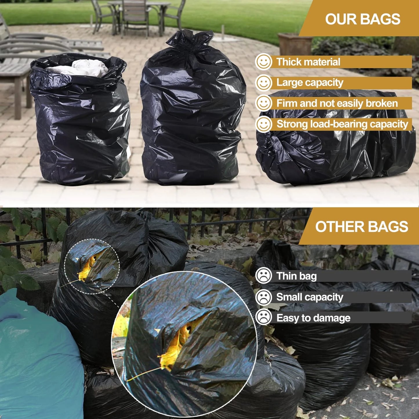 55 Gallon Trash Bags (50 Count)1.5 Mil,Heavy Duty Outdoor Garbage Bags for Commercial, Lawn and Leaf