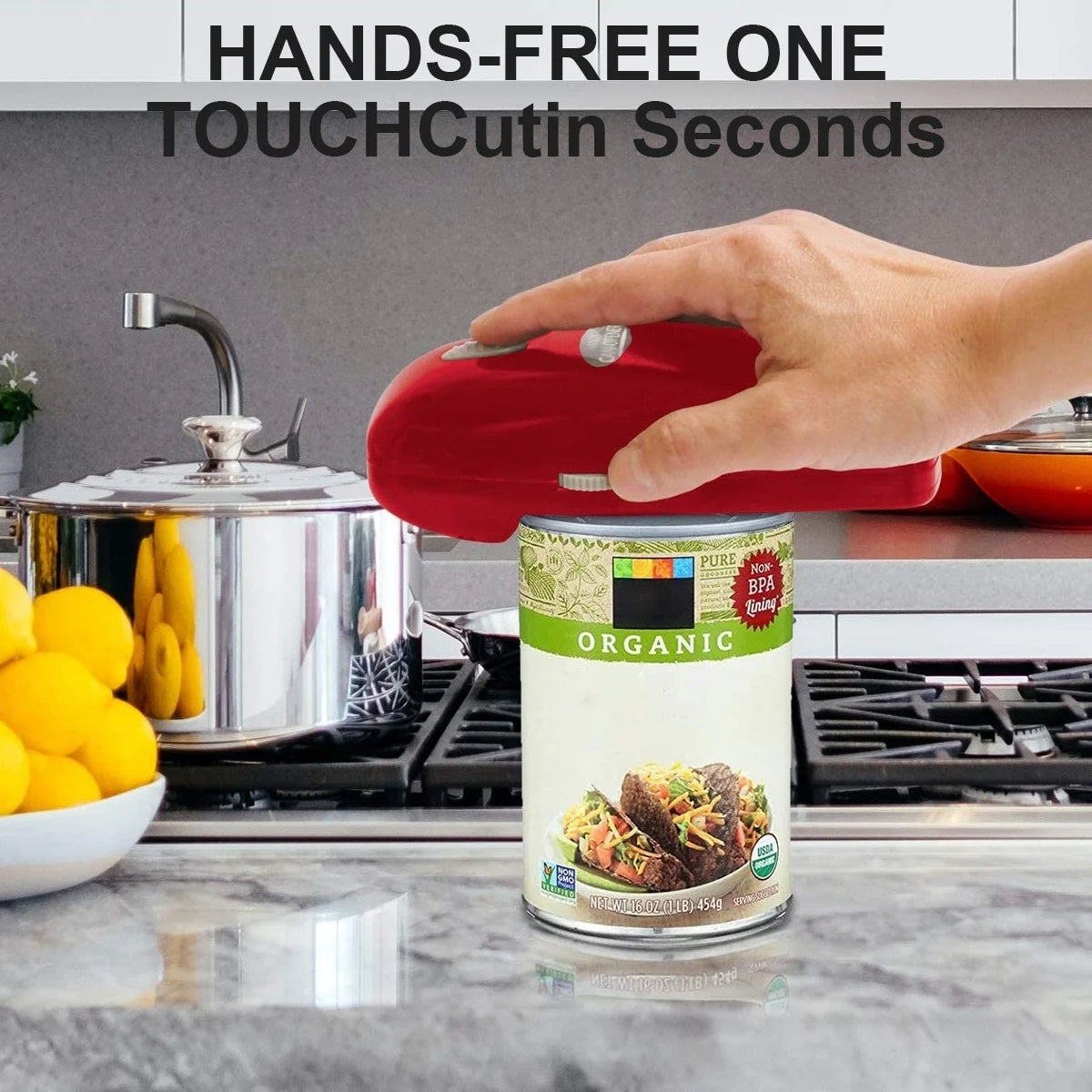 Electric Can Opener, Automatic One-Touch Smooth Edge, Battery Operated, Handheld  Arthritis Friendly, Safe for Food Prep