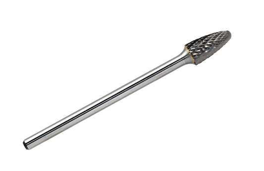 Carbide Burr SF-5L4 with 1/4 Inch Shank Diameter Extended Long Double Cut Carbide Rotary Burr File 4 Inch Total Length x 1/2 Inch Cutter Dia x 1 Cutter Length Tree Shape with Radius End, 1pcs