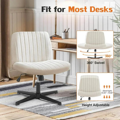 EverPick Chair Armless Criss Cross Legged Chair No Wheels, soft and comfortable Home Office Desk Chairs, Adjustable Swivel Padded Fabric Vanity Task Computer Chair - Beige