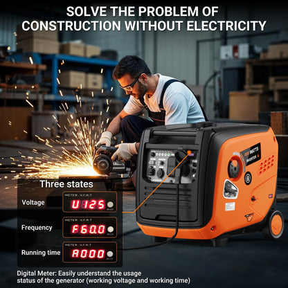 Efurden 4800 Watt Portable Inverter Generator Gas Powered with Wheels Handle Kit, CO Sensor, RV Ready, Low Noise for Home Backup and Outdoor