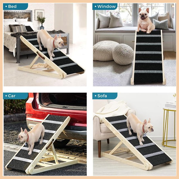 Wooden Adjustable Pet Ramp for All Dogs and Cats, Folding Dog Car Ramps for SUV, Bed, Couch