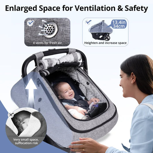 Baby Car Seat Cover, Novashion Infant Carseat Canopy, Warm Plush Minky Dots Shield Covers, with Breathable Mesh Window, Enlarge Space, Grey