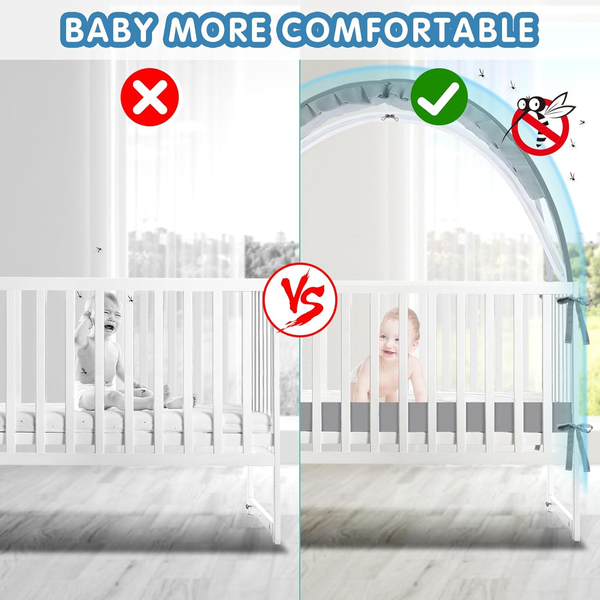 Baby Safety Crib Tent, Crib Net to Keep Baby in, Stop Baby from Climbing Out of Crib, Pop Up Baby Crib Tent with Double Zip Strong Rods, Breathable, Grey