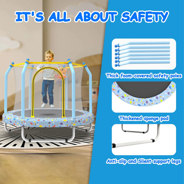 BTMWAY 55 Toddler Trampoline with Enclosure, Child's Mini Trampoline for Kids, Indoor  Outdoor Baby Trampoline with Basketball Hoop, Children's Trampoline with ASTM Certification
