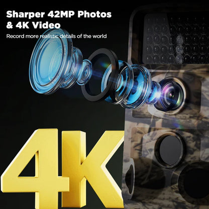 CAMPARK Trail Camera 4K 42MP Hunting Game Camera with 3 PIR Night Vision Motion Activated Waterproof