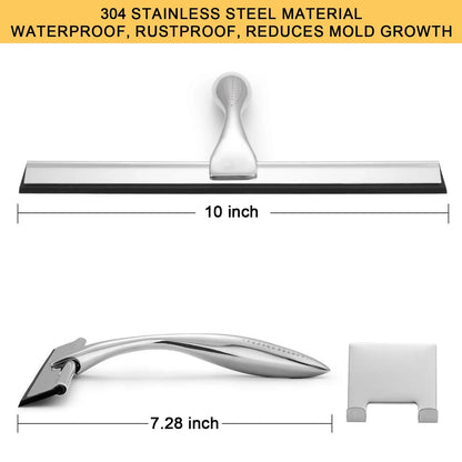 Aovky Shower Squeegee , 10 Inches All-Purpose Stainless Steel for Glass Doors, Bathroom Squeegee Cleaner