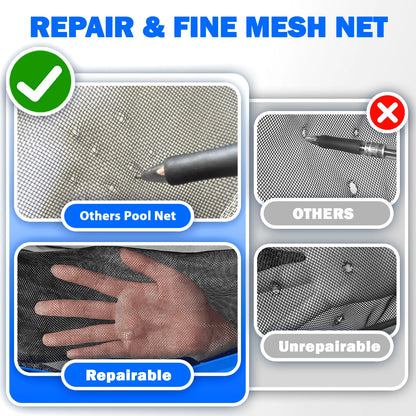 Self-Repair Pool Skimmer Net 17.6" with Heavy Duty Aluminum Frame, Large Deep Fine Mesh for Cleaning Leaf Debris