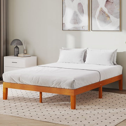 ZUNMOS 12 IN Full Size Solid Wood Bed Frame with Wood Slat Support, Sturdy, No Box Spring Needed, Natural Pine