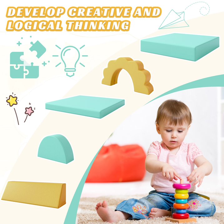 10PCS Modular Kids Play Couch with Climbing Slope, SHINPT PU Leather Toddler Couch Sofa for Home Indoor, Climbing Toys for Toddlers 1 3 Inside, Soft Foam Climbing Blocks for Infant, Kids, Pre school