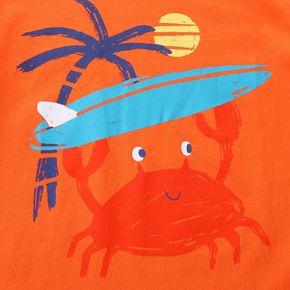 HILEELANG Toddler Boy Summer Short Clothes Sets Outfits Easter Cotton Orange Crab Shirts Shorts Playwear 2T