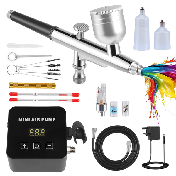 ALILYY Airbrush Kit, Dual-Action Multi-Function Airbrush Set with Compressor for Painting Portable Air Brush Set for Cake Decoration Makeup Art Craft Nail Design Model Tattoo