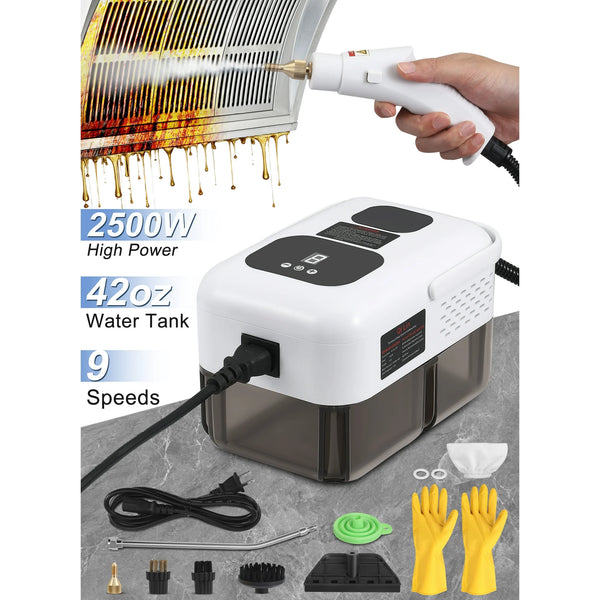 ALILYY Steam Cleaner 2500W Handheld Steam Cleaner for Home,Steamer for Cleaning with 42oz Water Tank,6 Cleaning Attachments for Cleaning Stubborn Stains,Grease,Floors,Couches & Cars