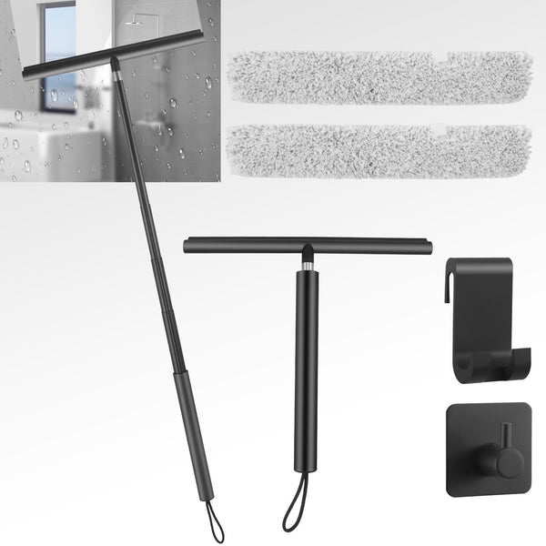 ALILYY Window Squeegee Sponge and Soft Rubber Strip With Telescopic Pole 11.4"-57.5"(29cm-146cm)