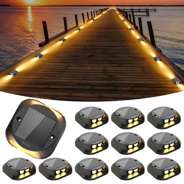 ASHIP Solar Deck Lights 12 Pack, Solar Driveway Lights Outdoor Dock Marine Lights LED Path Lights Solar Powered Waterproof Driveway Marker Lights for Warning Step, Sidewalk, Pathway, Garden, Warm