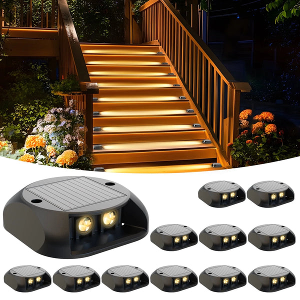 ASHIP Solar Deck Lights 12 Pack, Solar Path Lights Outdoor Driveway Marine Lights LED Deck Lights Solar Powered Waterproof Driveway Marker Lights for Warning Step, Sidewalk, Pathway, Garden, Warm