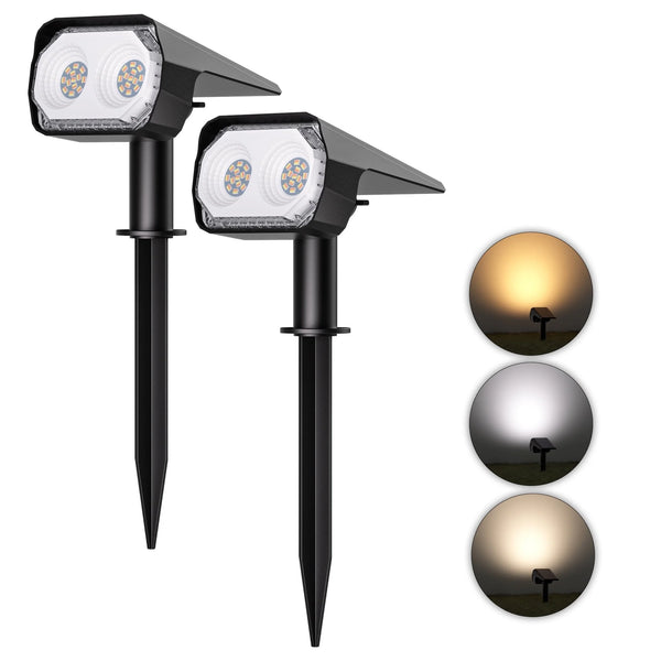 ASHIP Solar Lights Outdoor,Solar Spot Lights 2 Pack,3 Color Warm White & Cool White 26 LEDs Solar Powered Garden Lights IP65 Waterproof, Solar Landscape Spotlights for Yard Lawn Driveway Garage