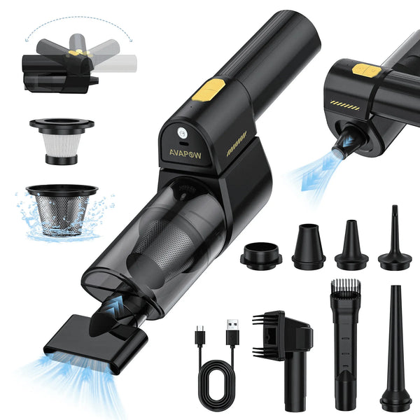 AVAPOW Handheld Car Vacuum Cordless, 8 in 1 Rechargeable 18000 PA High Suction Power Portable Vacuum Duster Cleaner, 1.2Lbs Mini Hand Vaccum with 7200 mAh Battery, with 8 Nozzles