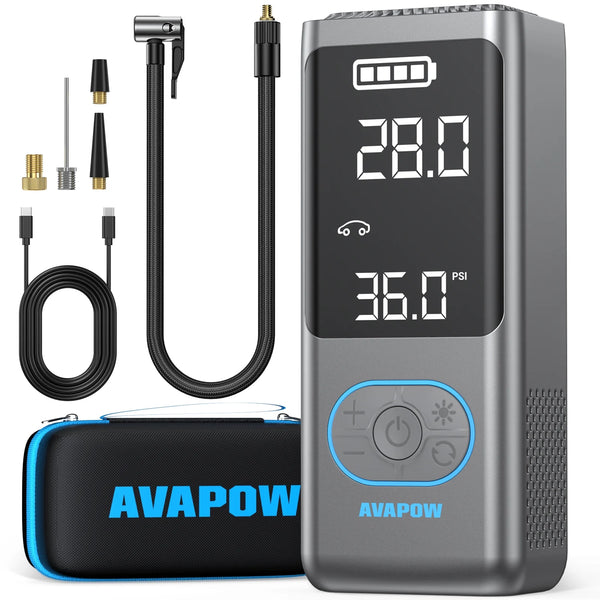 AVAPOW Tire Inflator Portable Air Compressor, 150PSI Air Pump for Car Tires with Tire Pressure Gauge, 8000 mAh Portable Tire Inflator for Car, Motorcycle, Bicycle and More
