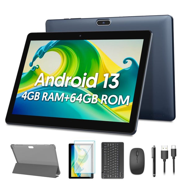 Android 13 Tablet 4GB RAM 64GB ROM, 10.1 inch Wifi 6 Tablet with Keyboard, 4 Core, 1TB Expand, 2MP 8MP Dual Camera