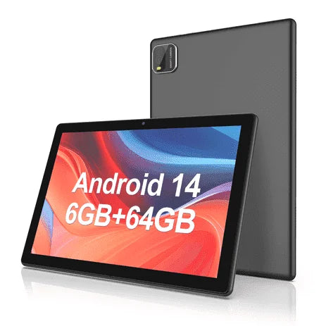 Android 14 Tablet 10.1 inch Tablet, 6GB RAM  64GB ROM (1TB TF), Quad Core 2.0 GHz, WiFi 6, Bluetooth 5.0, Widevine L1, 2MP  8MP, 6000mAh