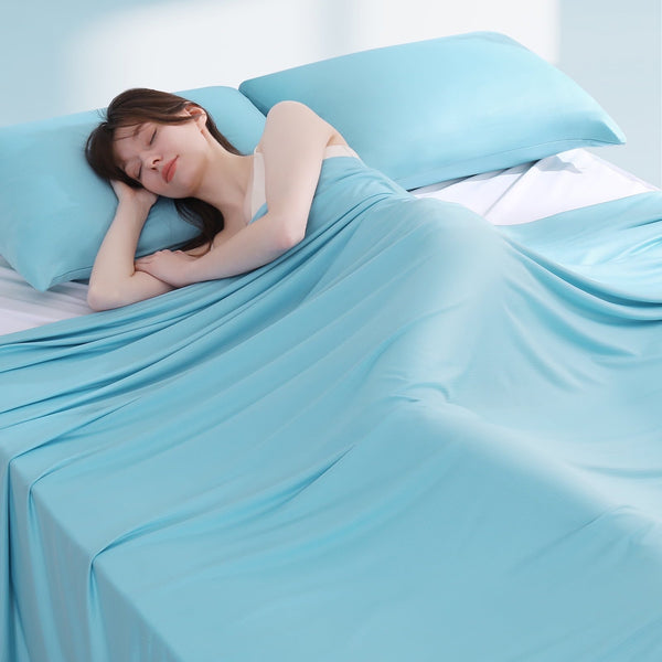 Aship Cooling Blanket Queen Size, Silver Ion Self Cleaning Single-Layer Summer Blanket, Breathable Luxury Cooling Blanket for Hot Sleepers, Light Blue, 90"*90"