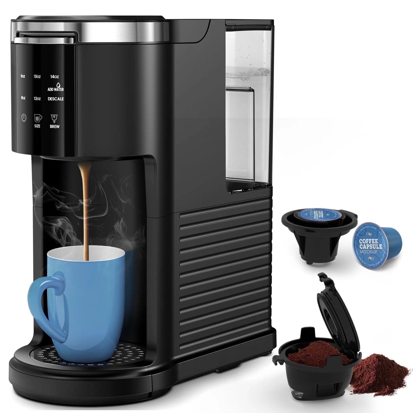Auseo 2.0 1200W Single Serve Coffee Maker for K-Cup Pod and Ground Coffee Compatibility, Fast Heating, 40oz Removable Water Reservoir, Black for Home/Office/RV