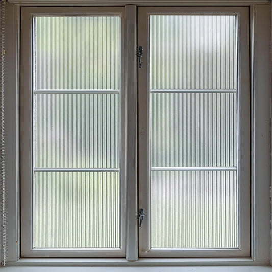 BSHAPPLUS 17.7"x78.7"Reeded Glass Window Privacy Film,Fluted Glass Window Film,Frosted Window Sticker,3D Window Decals Non Adhesive for Bathroom Living Room Office