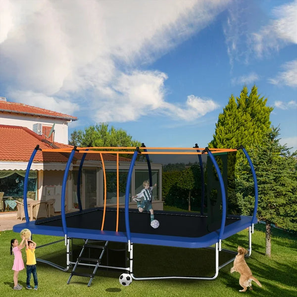 BTMWAY 10 16FT Outdoor Square Trampolines with Balance Bar Design and Ladder, Perfect for Kids, Teens, and Adults, Perfect for Backyard and Garden, Blue