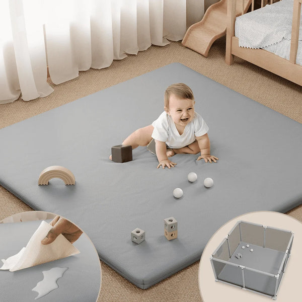 Baby Play Mat, Novashion Vegan Leather Baby Floor Mat Playpen Mat, Thicken Soft Crawling Mat for Infant, Wipe-Clean, 50"x 50", Gray