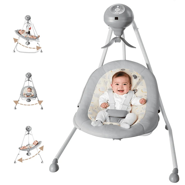 Baby Swing for Infants, Caveen Electric Baby Rocker with 360 Rotatable Seat, 2 Swing Directions, 3 Rotating Toys, for Babies 0-6 Months, Grey