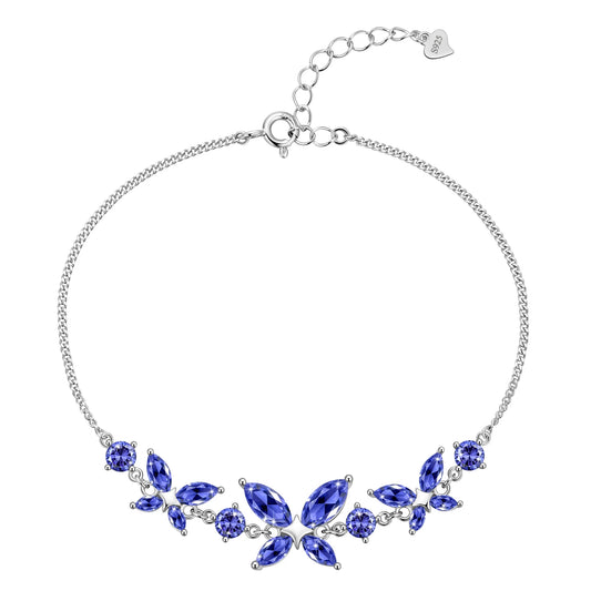 Beautlace 18K White Gold over Silver Butterfly Gemstone Bracelet,Adjustable December Tanzanite Birthstone Bracelet Charms Jewelry Birthday Christmas Valentines Gifts for Women
