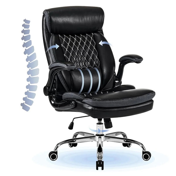 Big and Tall Office Chair, Wide Seat Executive Office Chair with Dual Thick Cushion, Ergonomic Computer Desk Chair, Adjustable Task Chair for Home, Office. Black