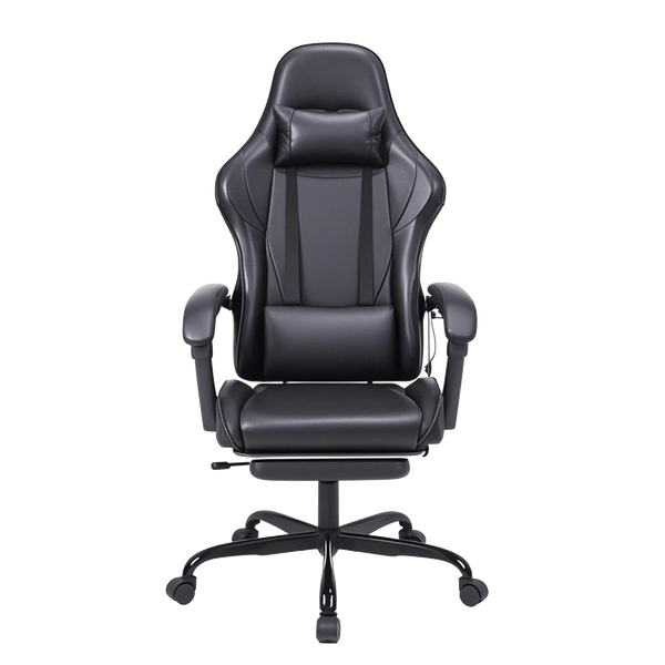 Black Gaming Chair with Footrest and Massage Ergonomic Video Gamer Chair for Adults Leather Gaming Chair High Back Swivel Reclining Computer Chair for Home Office