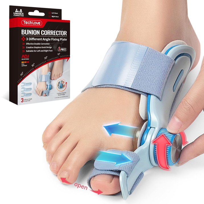 Bunion Corrector for Women Big Toe, Double Correction Adjustable Knob Toe Straightener, Grooved Silicone Pads Bunion Splints for Bunion Relief, Suitable for Left Right Feet, 1PCS