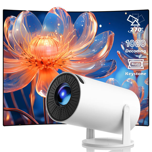 CAMPARK Mini Portable Projector, 4K/260 ANSI Smart Projector with WiFi 6 BT 5.0, Auto Keystone, Screen Adjustment, 270 Degree Rotation, Home Video Projector Built-in Android 11.0 OS, White