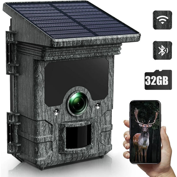 CAMPARK Solar WiFi Trail Camera Native 4K 30fps 46MP Super Concealment Hunting Deer Game Camera wtih 4400mAh Night Vision Motion Activated Waterproof IP66 Trail Wildlife Camera wtih SD Card