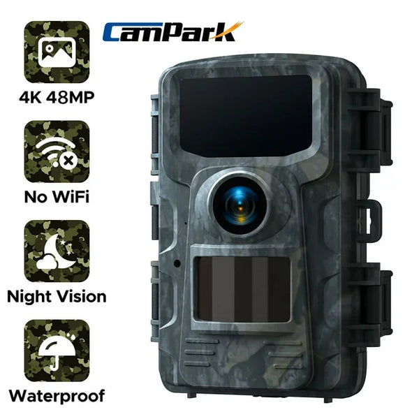 CAMPARK Trail Camera 4K 48MP Hunting Game Camera Infrared Night Vision Motion Activated Waterproof IP66 0.1s Trigger Time Lapse 2.0" LCD Trail Wildlife Cam Surveillance Monitors