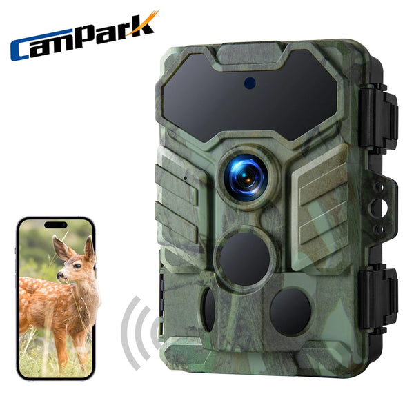 CAMPARK Trail Camera WiFi Bluetooth Game Deer Hunting Camera with Night Vision Waterproof IP66 0.1s Trigger Motion Activated Trail Cam 32MP 1080P 2.4" LCD Wildlife Camera