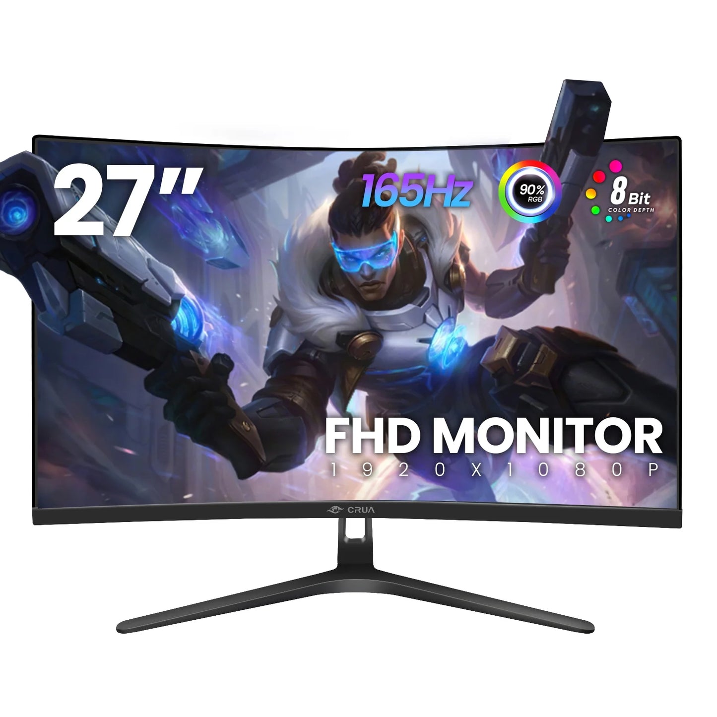 CRUA 27 inch 4K/60Hz Curved Gaming Monitor, FHD 1080P Computer Monitor 1800R, 1ms(GTG) ，100% SRGB，AMD FreeSync, DP & HDMI Port, Black