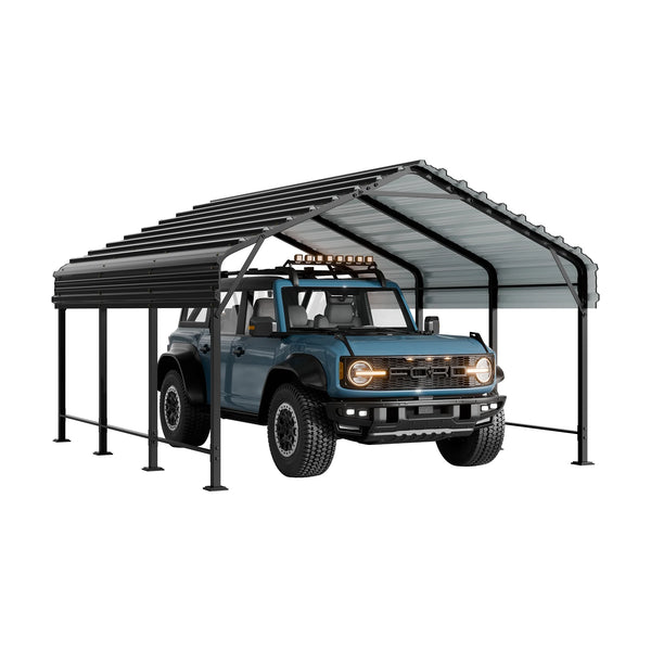 Carpet 12' x 15' Metal Carport, Heavy Duty Carport with Steel Panels for Car,and Frame Metal Carport Upgraded Extra Large Garage