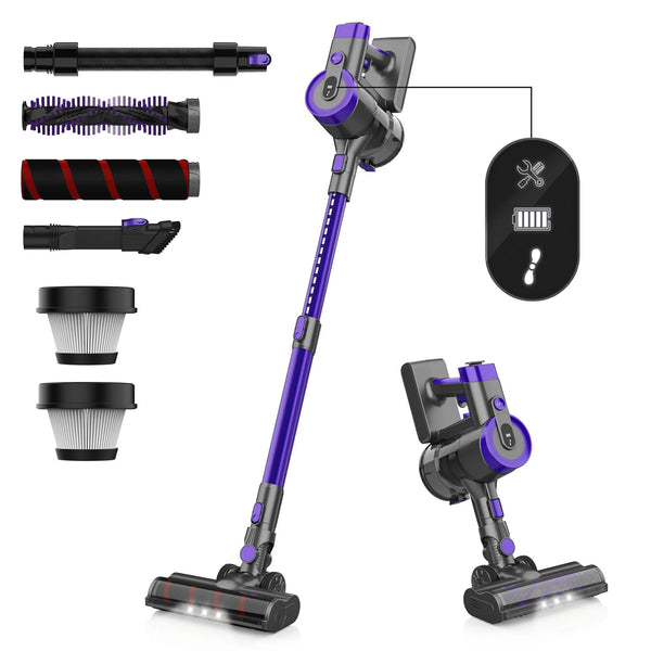 YOMA Cordless Vacuum Cleaner, 350W 30Kpa 45 Mins Runtime Powerful Stick Vacuum, 6 in 1 Handheld Vacuum for Home Pet Hair Carpet Hard Floor V90 (Purple)