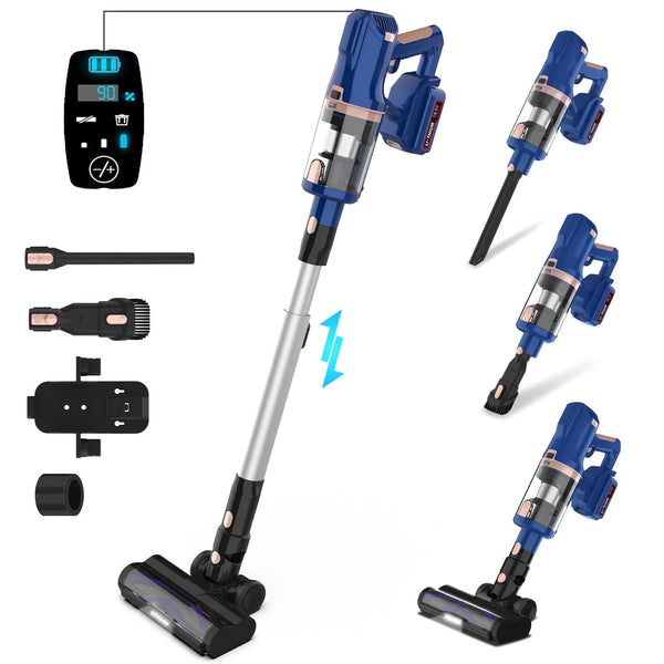 YOMA Cordless Vacuum Cleaner,30Kpa 60Mins Stick Vacuum Cleaner with LED Touch Screen,Lightweight Vacuum for Home Pet Hair Carpet Hard Floors V11(Blue)