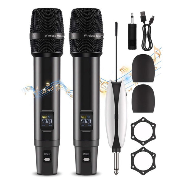 Fixdono Wireless Microphones, Metal Dynamic Microphone System with Rechargeable Receiver for Karaoke Singing, Wedding, DJ, Party, Speech, Church, Class, 240ft