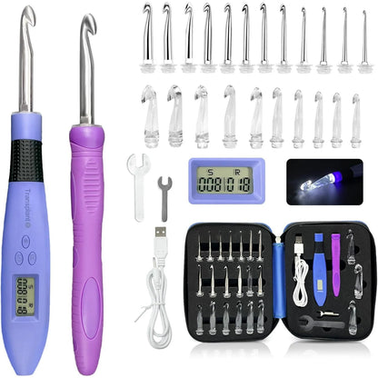 Crochet Hook with 22 Different Size, for Stitch & Row Counter, Light Up Interchangeable Crochet Needle, Ergonomic Crochet Hooks with 2 Levels Led